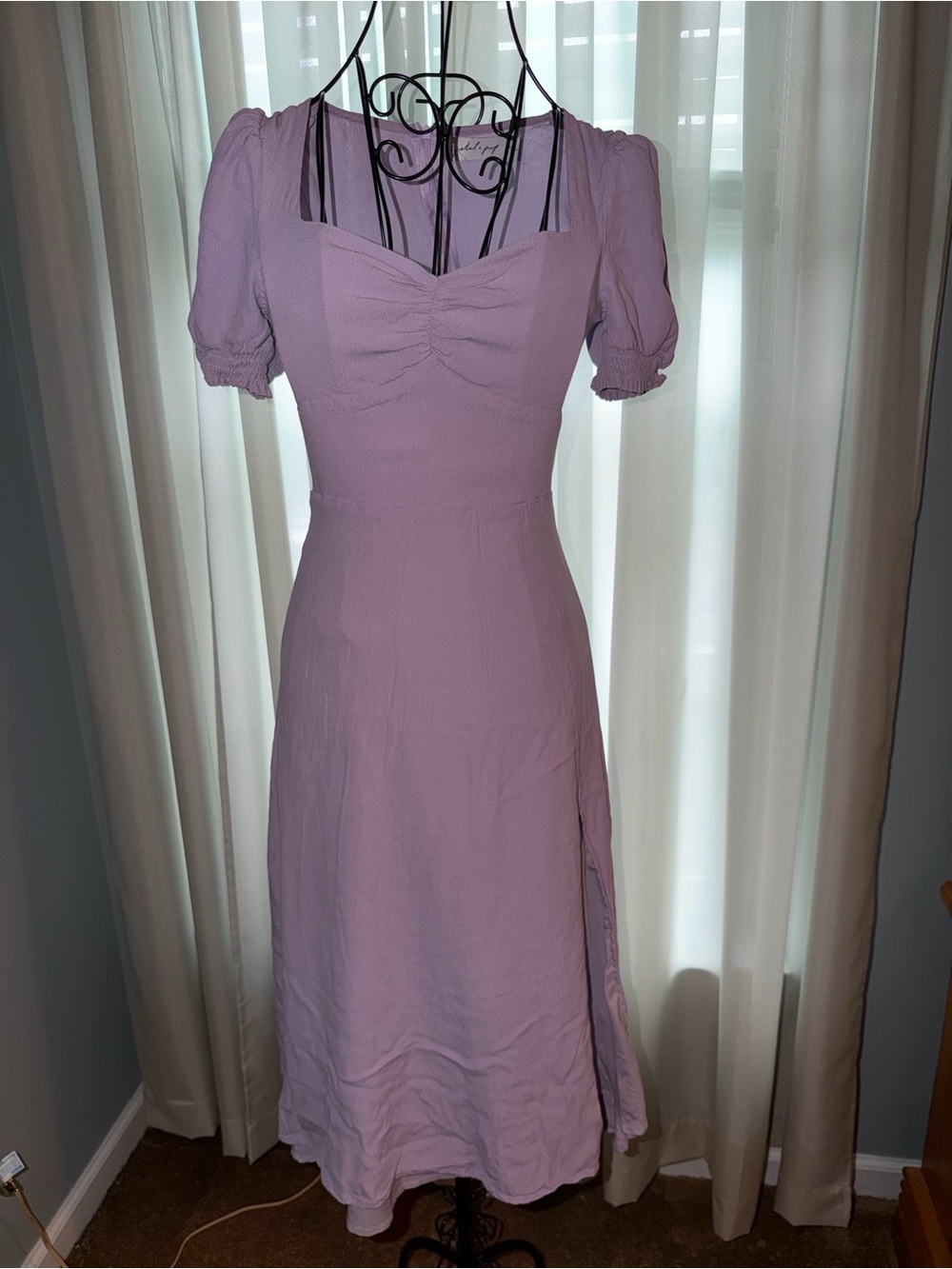 Petal & Pup Lavender Lilac Puff Sleeve Side Slit Midi Dress Size US 2 AU 6